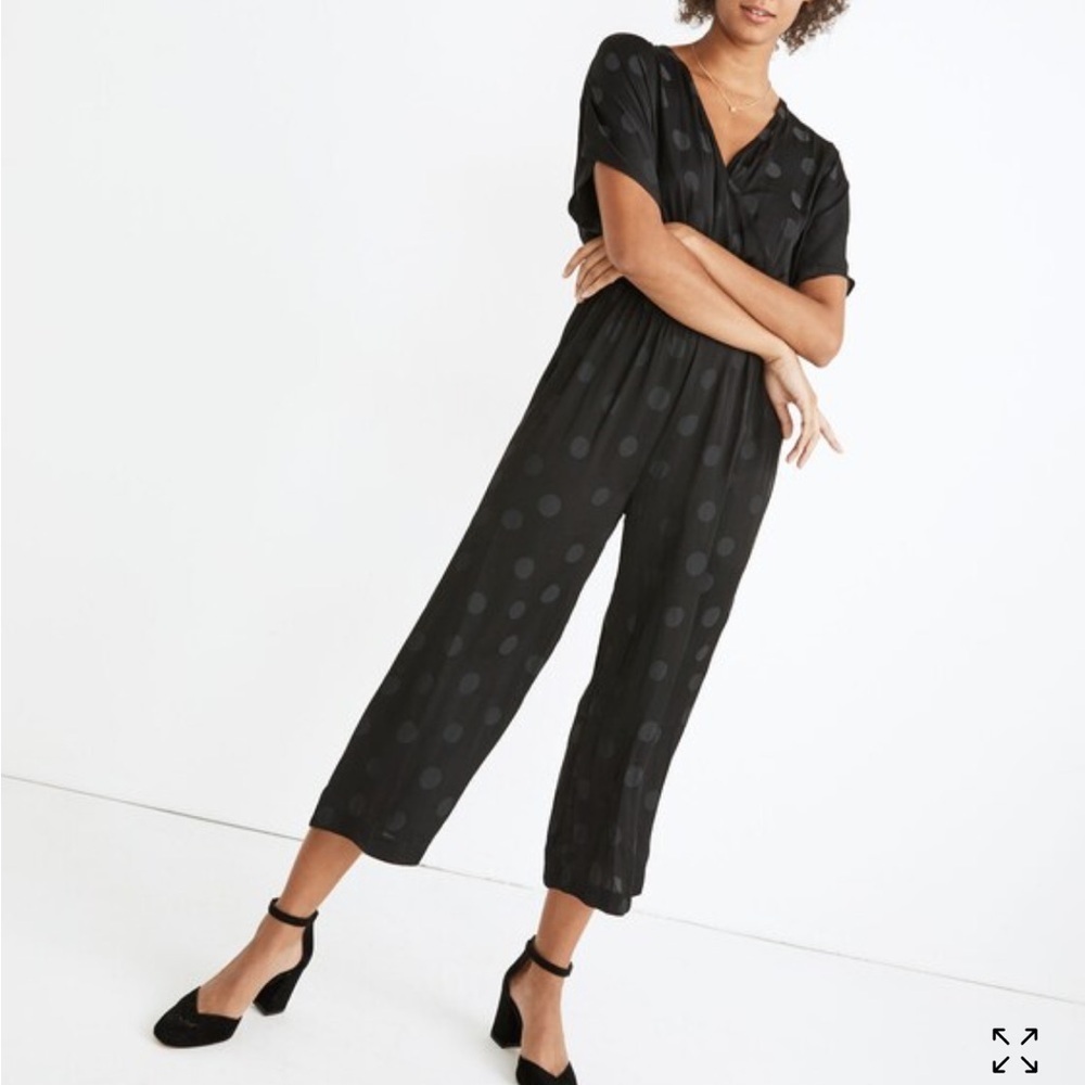 Madewell Wrap-Front Smock-Waist Jumpsuit in Dot Jacquard